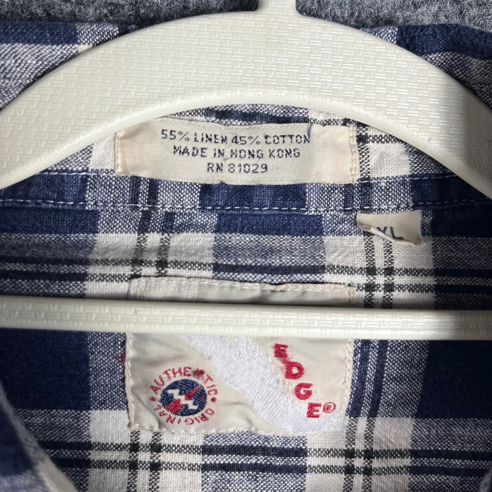 Vintage Creative Edge Button Up Shirt Mens XL Blue White Plaid Linen Cotton - Picture 4 of 8